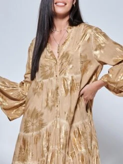 Printed Tiered Hem Holiday Midi Dress, Khaki Pattern 10 Printed Tiered Hem Holiday Midi Dress, Khaki Pattern -Miha Dresses Shop LQ 0A016 KhakiPatern 3