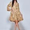 Printed Tiered Hem Holiday Midi Dress, Khaki Pattern -Miha Dresses Shop LQ 0A016 KhakiPatern 5