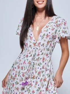 Angel Sleeved High Low Holiday Maxi Dress, Pink Floral -Miha Dresses Shop LQ 0A018 PinkFloral 3