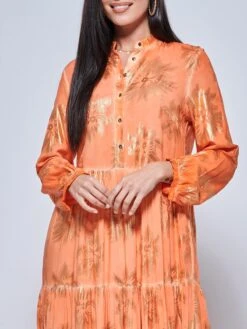 Loose Fit Tiered Holiday Maxi Shirt Dress, Orange Multi -Miha Dresses Shop LQ 0A022 OrangeMulti 3