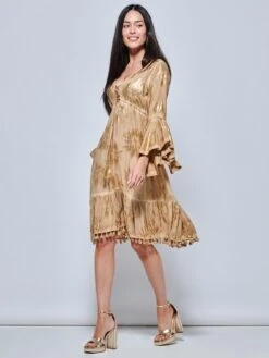 Crochet Trim Midi Holiday Dress, Khaki Pattern -Miha Dresses Shop LQ 0A023 KhakiPatern 5