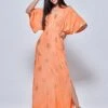 Printed Kimono Sleeve Holiday Maxi Dress, Orange Multi