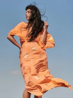 Printed Kimono Sleeve Holiday Maxi Dress, Orange Multi -Miha Dresses Shop LQ 0A025 OrangeMulti 6