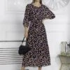 Chiffon Pleated Batwing Sleeve Maxi Dress, Navy Floral -Miha Dresses Shop LSF 0106 NavyFloral 5