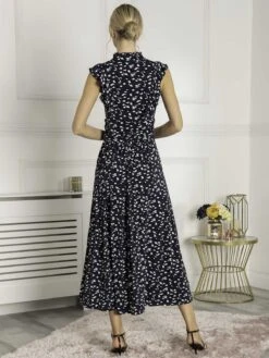 Jolie Moi Frill Detail Maxi Dress, Dark Teal -Miha Dresses Shop LY 2358 DarkTeal 4