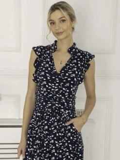 Jolie Moi Frill Detail Maxi Dress, Dark Teal -Miha Dresses Shop LY 2358 DarkTeal 5