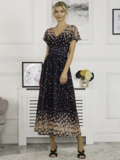 Mably Mirror Print Maxi Mesh Dress, Navy Floral -Miha Dresses Shop M 8373 2 NavyFloral 2