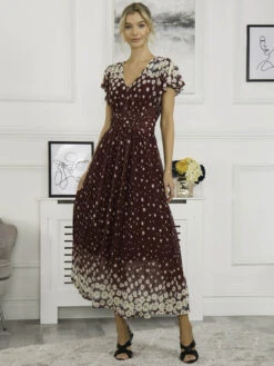 Mably Mirror Print Maxi Mesh Dress, Burgundy Multi -Miha Dresses Shop M 8373 2 BurgundyMulti 2