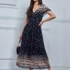 Mably Mirror Print Maxi Mesh Dress, Navy Floral