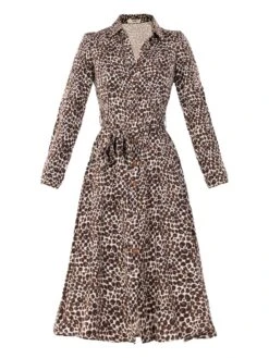 Susan Fit & Flare Shirt Dress , Brown Animal -Miha Dresses Shop M091 106BrownAnimal 3D