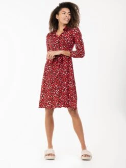 Susan Fit & Flare Shirt Dress , Red Animal -Miha Dresses Shop M091 106RedAnimal 3