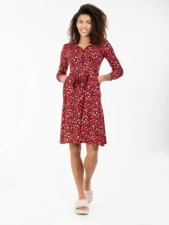 Susan Fit & Flare Shirt Dress , Red Animal -Miha Dresses Shop M091 106RedAnimal 4