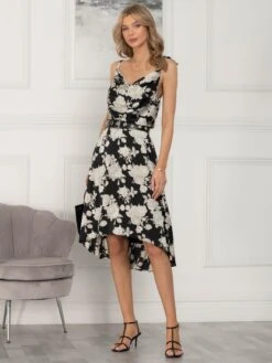 Clarissa Satin Draped Cowl Neck Dress, Black Floral -Miha Dresses Shop M521 96 BlackFloral 2