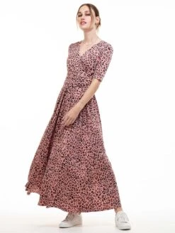 Jolie Moi Beatrice Jersey Wrap Maxi Dress, Pink Animal -Miha Dresses Shop M621 137PinkAnimal 10