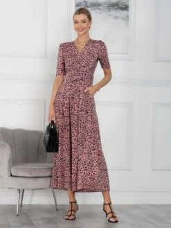 Jolie Moi Beatrice Jersey Wrap Maxi Dress, Pink Animal