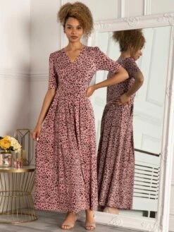 Jolie Moi Beatrice Jersey Wrap Maxi Dress, Pink Animal -Miha Dresses Shop M621 137 PinkAnimal 3