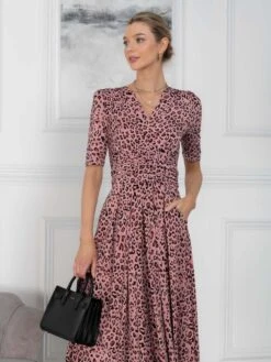 Jolie Moi Beatrice Jersey Wrap Maxi Dress, Pink Animal -Miha Dresses Shop M621 137 PinkAnimal 6