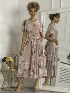 Mabelle Flare Sleeve Mesh Maxi Dress, Pink Floral -Miha Dresses Shop MA 162 6 PinkFloral 1