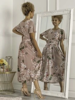 Mabelle Flare Sleeve Mesh Maxi Dress, Pink Floral -Miha Dresses Shop MA 162 6 PinkFloral 2