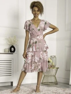 Jolie Moi Gabielle Tiered Midi Dress, Pink Floral -Miha Dresses Shop ME 336 PinkFloral 3