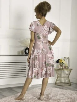 Jolie Moi Gabielle Tiered Midi Dress, Pink Floral -Miha Dresses Shop ME 336 PinkFloral 4