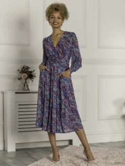 Maaike Long Sleeve Mesh Dress, Navy Multi 13 Maaike Long Sleeve Mesh Dress, Navy Multi -Miha Dresses Shop MEH 3621 NavyMulti 2