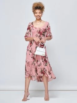 Maab Mesh Ruffle Sleeve Midi Dress, Dusty Pink -Miha Dresses Shop MESH 771 DUSTYPINK 4