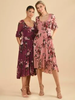 Maab Mesh Ruffle Sleeve Midi Dress, Dusty Pink -Miha Dresses Shop MESH 771 DustyPink 7