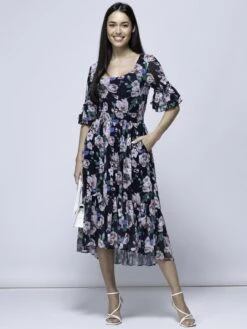 Maab Mesh Ruffle Sleeve Midi Dress, Navy Floral -Miha Dresses Shop MESH 771 NavyFloral 1 efed36ba fcbf 4076 bd00 8817bd47868f