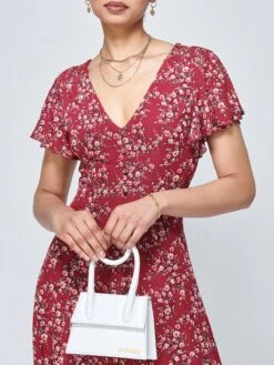Stacy Floral Print Cross Front Midi Dress, Wine Floral -Miha Dresses Shop MK 103 WineFloral 3
