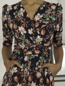 Maanasi Ruched Sleeve Jersey Maxi Dress, Navy Floral -Miha Dresses Shop MX621 27 NavyFloral 5