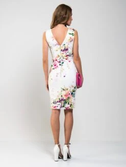 Floral Print Ruched Shift Dress, White Floral -Miha Dresses Shop MarchShoot 3833 2250X3000 3c4538a9 0fcb 497f 9713 01f75996736b