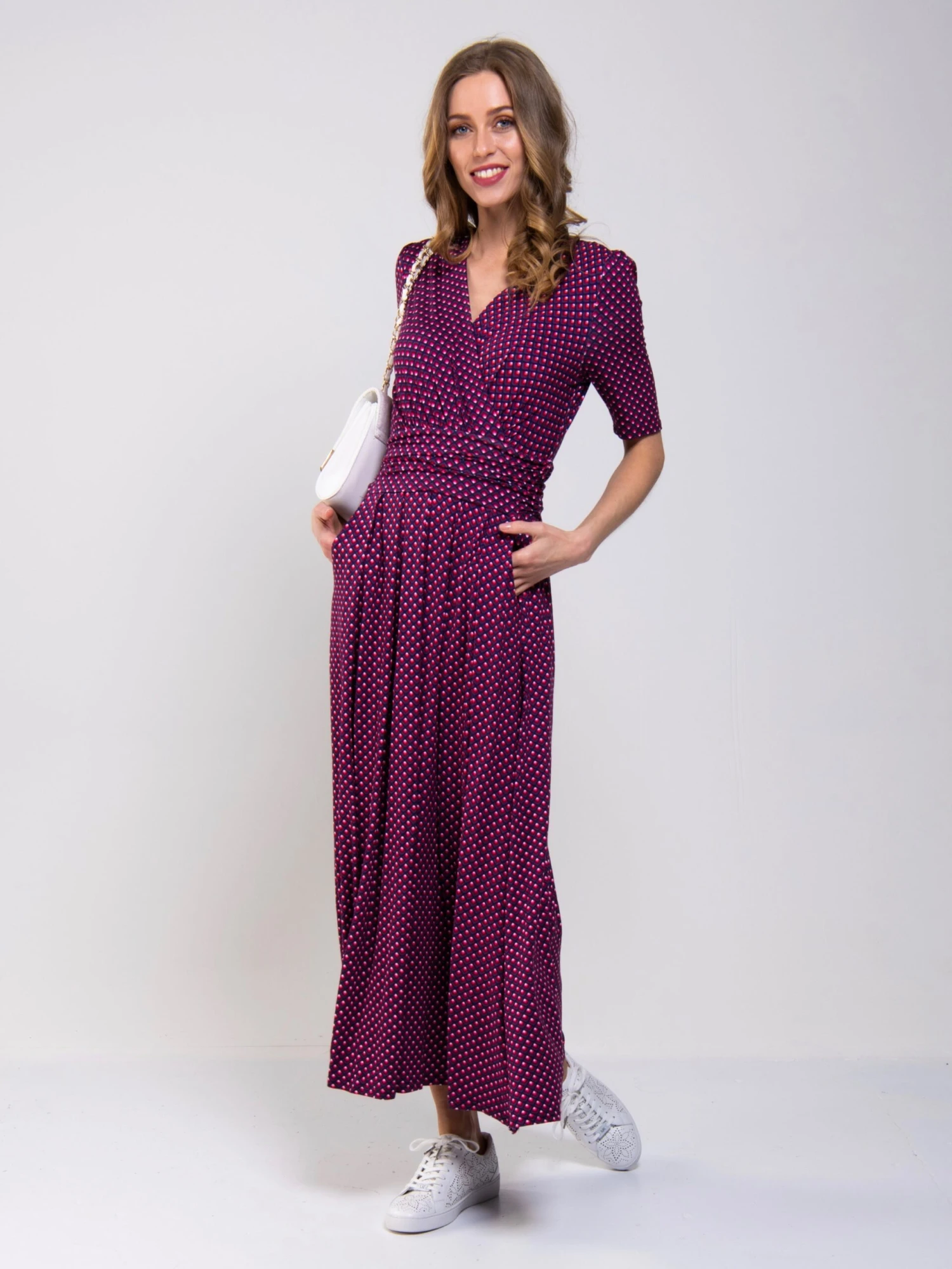 Printed Viscose Crossover Maxi Dress, Pink Geo 5 Printed Viscose Crossover Maxi Dress, Pink Geo - Image 3