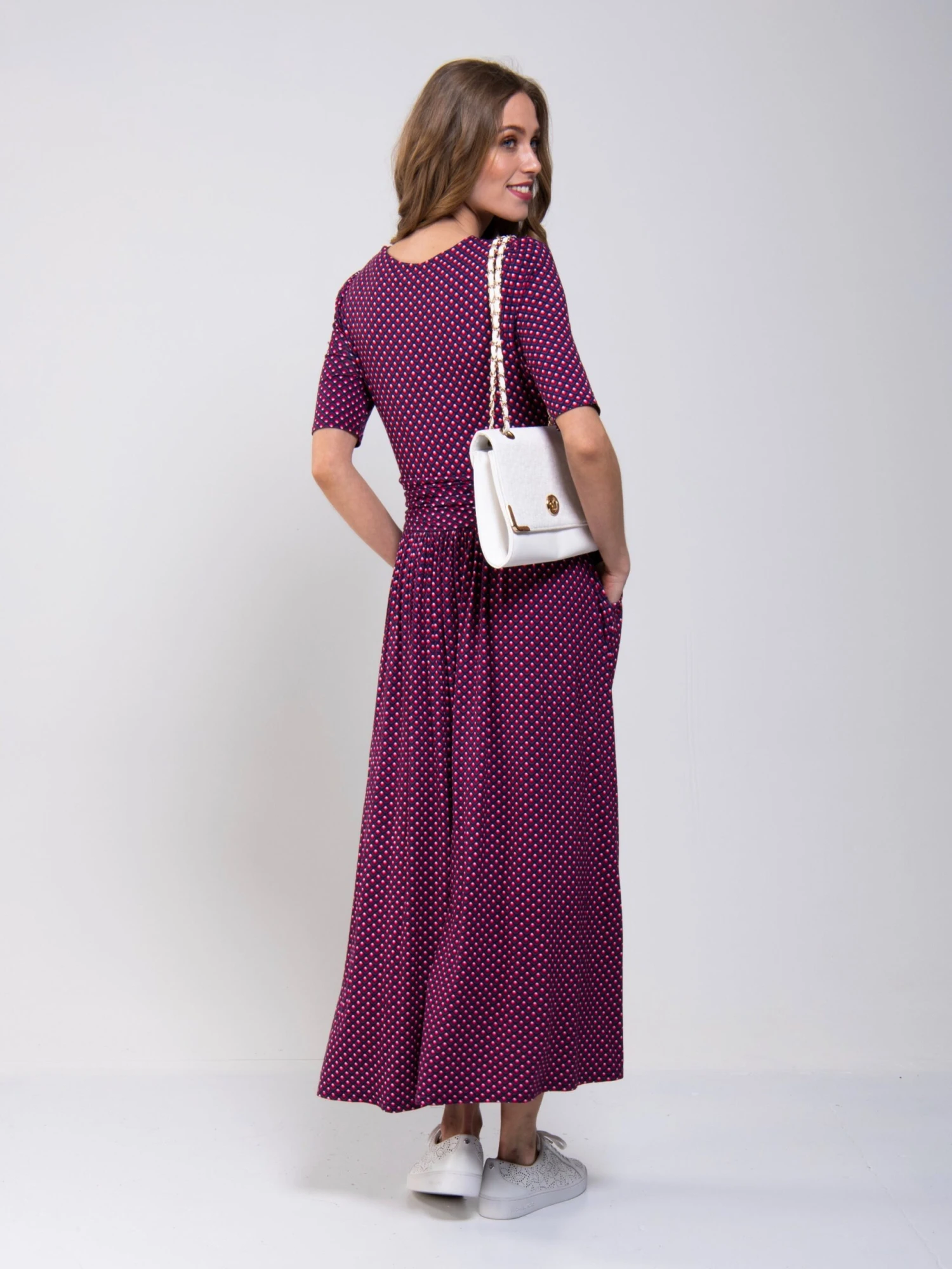 Printed Viscose Crossover Maxi Dress, Pink Geo 6 Printed Viscose Crossover Maxi Dress, Pink Geo - Image 4