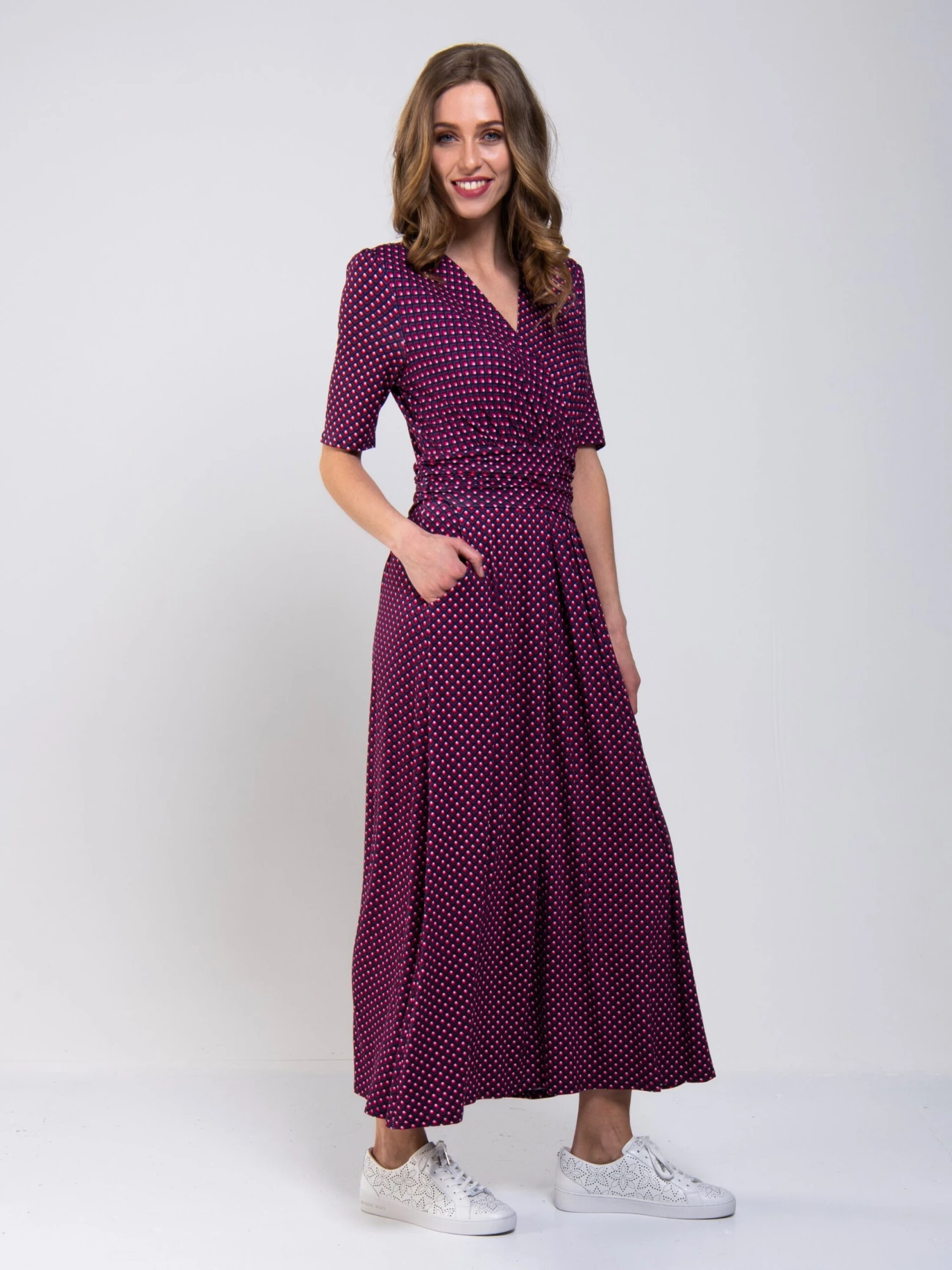 Printed Viscose Crossover Maxi Dress, Pink Geo 3 Printed Viscose Crossover Maxi Dress, Pink Geo