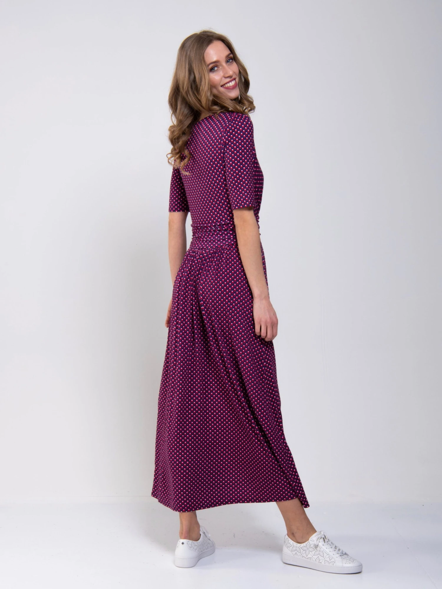 Printed Viscose Crossover Maxi Dress, Pink Geo 4 Printed Viscose Crossover Maxi Dress, Pink Geo - Image 2