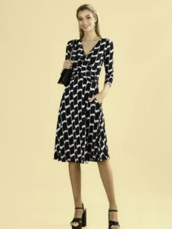 Odilia Fit & Flare Jersey Dress, Black Geo -Miha Dresses Shop N322 2101 BlackGeo 2