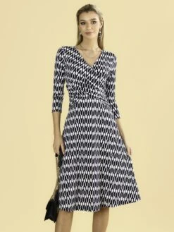 Odilia Fit & Flare Jersey Dress, Navy Geo -Miha Dresses Shop N322 2101 NavyGeo 2