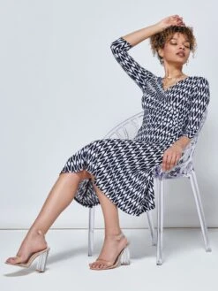 Odilia Fit & Flare Jersey Dress, Navy Geo -Miha Dresses Shop N3222101 NAVYGEO 4