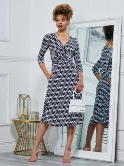 Odilia Fit & Flare Jersey Dress, Navy Geo -Miha Dresses Shop N3222101 NAVYGEO 7