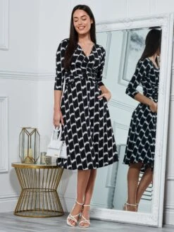 Odilia Fit & Flare Jersey Dress, Black Geo -Miha Dresses Shop N3222101 Black Geo 6