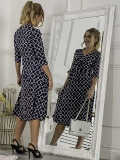 Jolie Moi Sylvie Wrap Collar Dress, Navy Geo -Miha Dresses Shop NT 1869 NavyGeo 10