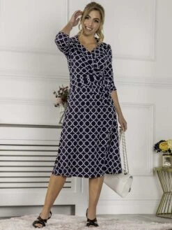 Jolie Moi Sylvie Wrap Collar Dress, Navy Geo -Miha Dresses Shop NT 1869 NavyGeo 7