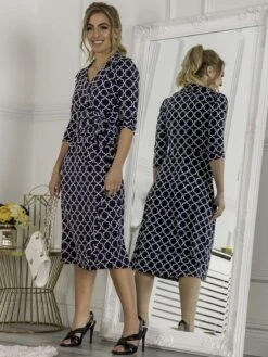 Jolie Moi Sylvie Wrap Collar Dress, Navy Geo -Miha Dresses Shop NT 1869 NavyGeo 9