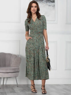 Oakley Animal Print Wrap Maxi Dress, Green Animal -Miha Dresses Shop OC621133 GreenAnimal 4