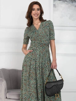 Oakley Animal Print Wrap Maxi Dress, Green Animal -Miha Dresses Shop OC621133 GreenAnimal 6