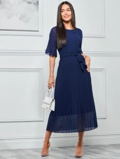 Qynn Chiffon Pleated Maxi Dress, Navy -Miha Dresses Shop P106 132 Navy 1