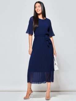 Qynn Chiffon Pleated Maxi Dress, Navy -Miha Dresses Shop P106 132 Navy 4