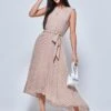 Pleated Chiffon High-Low Maxi Dress, Taupe Multi -Miha Dresses Shop P106 927 Taupe Multi 1