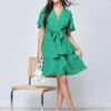 Priscila Tie Waist Woven Mini Dress, Green Ditsy 2 Priscila Tie Waist Woven Mini Dress, Green Ditsy -Miha Dresses Shop P930 162 GREENDITSY 1